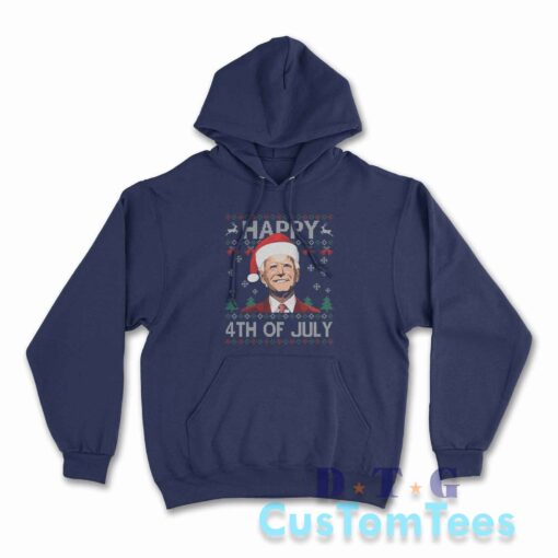 Santa Joe Biden Happy 4th Of July Ugly Christmas Hoodie Color Navy