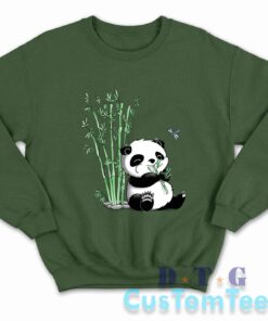Panda Eating Bamboo Sweatshirt Color Dark Green